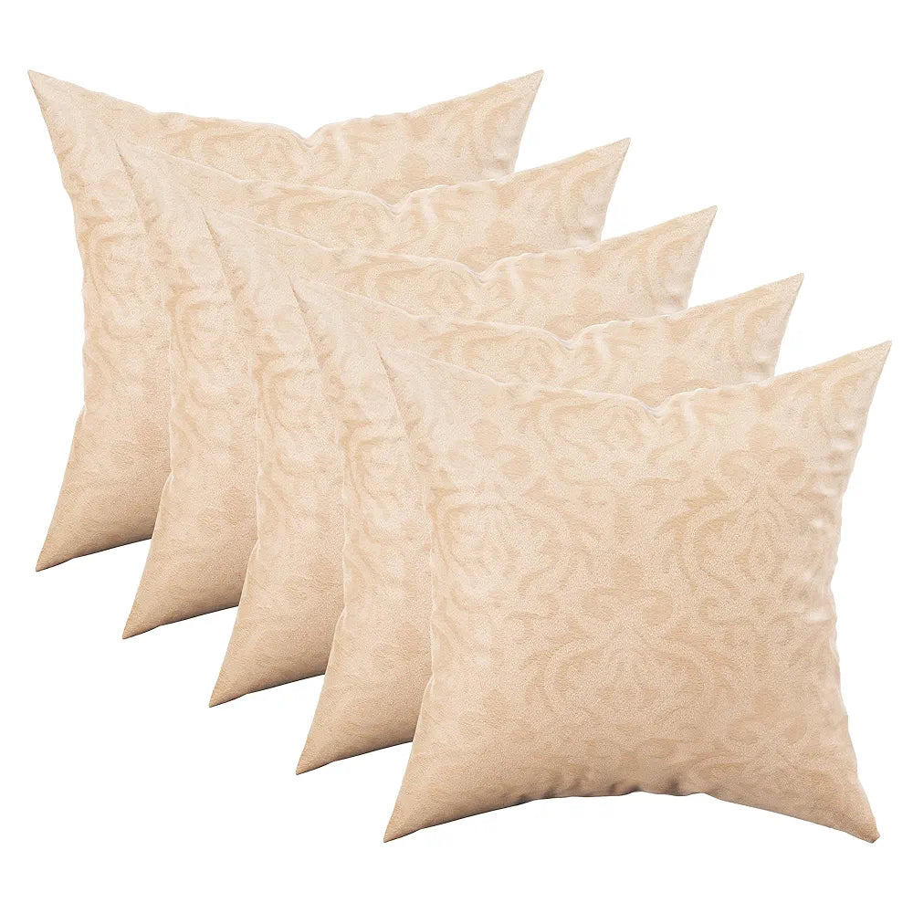 Kuber Industries Set of 5 Washable & Removable Velvet Sofa Pillow Covers with Zip Floral Design Beige