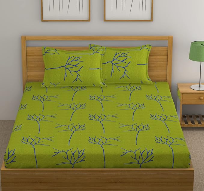 Huesland by Ahmedabad Cotton 144 TC Cotton King Size Bedsheet with 2 Pillow Covers - Green