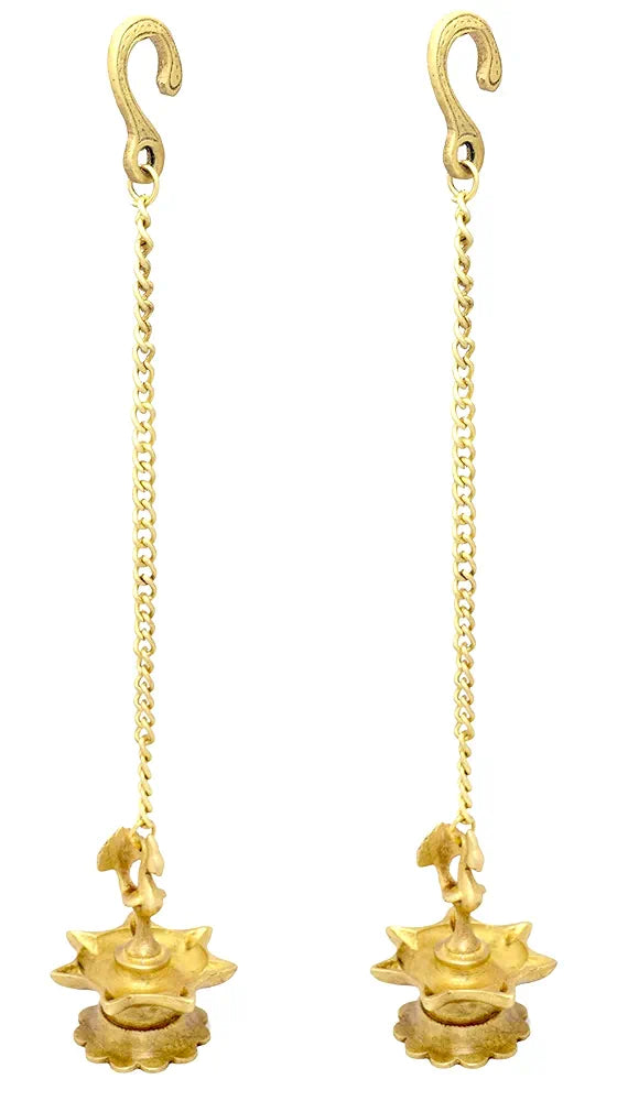 Two Moustaches Peacock Design Brass Hanging Diya Pair