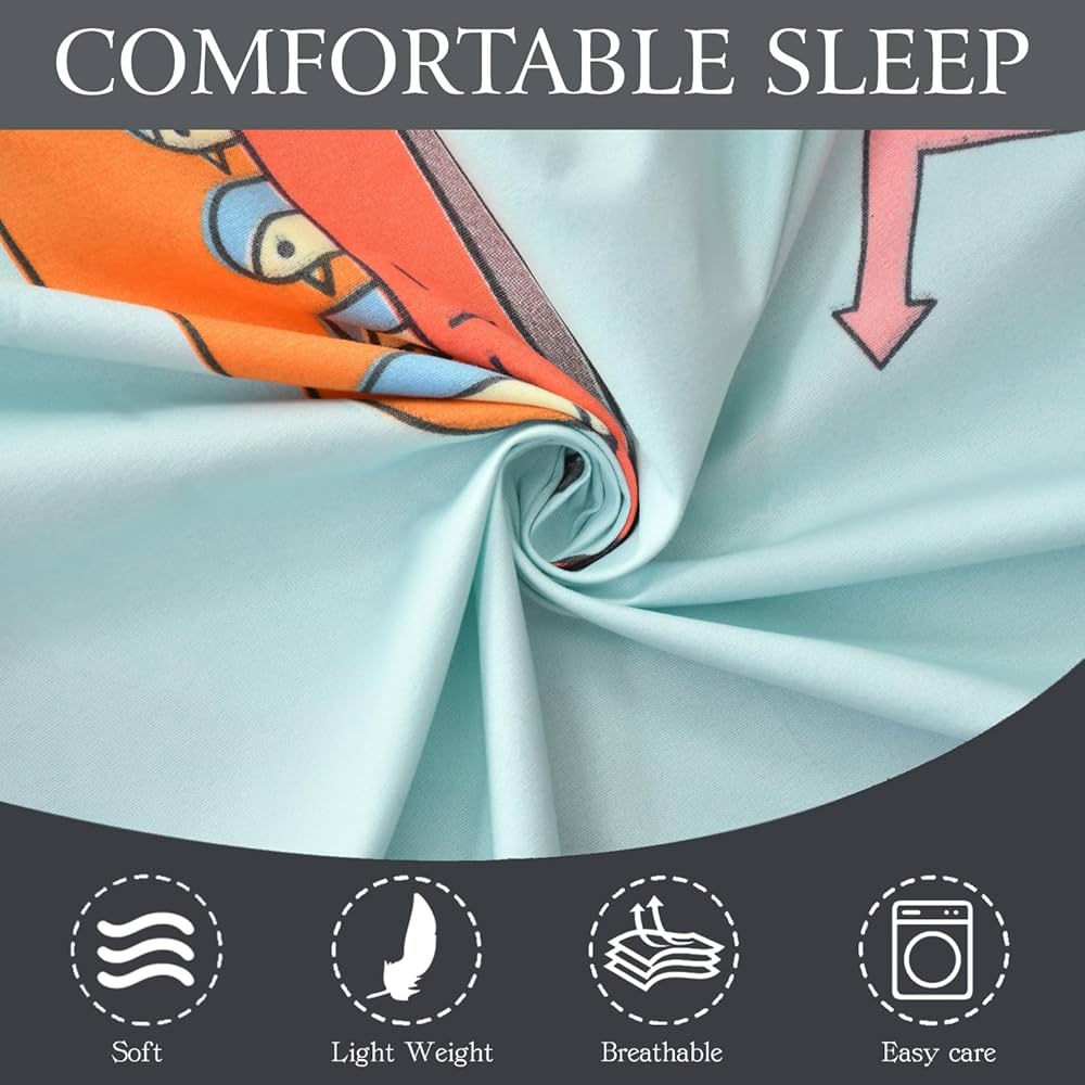 Fresh From Loom Glace Cotton Bed Sheet with 2 Pillow Cover Cartoon Printed Double Bed King Size Kids Bedsheet  144 TC Aqua