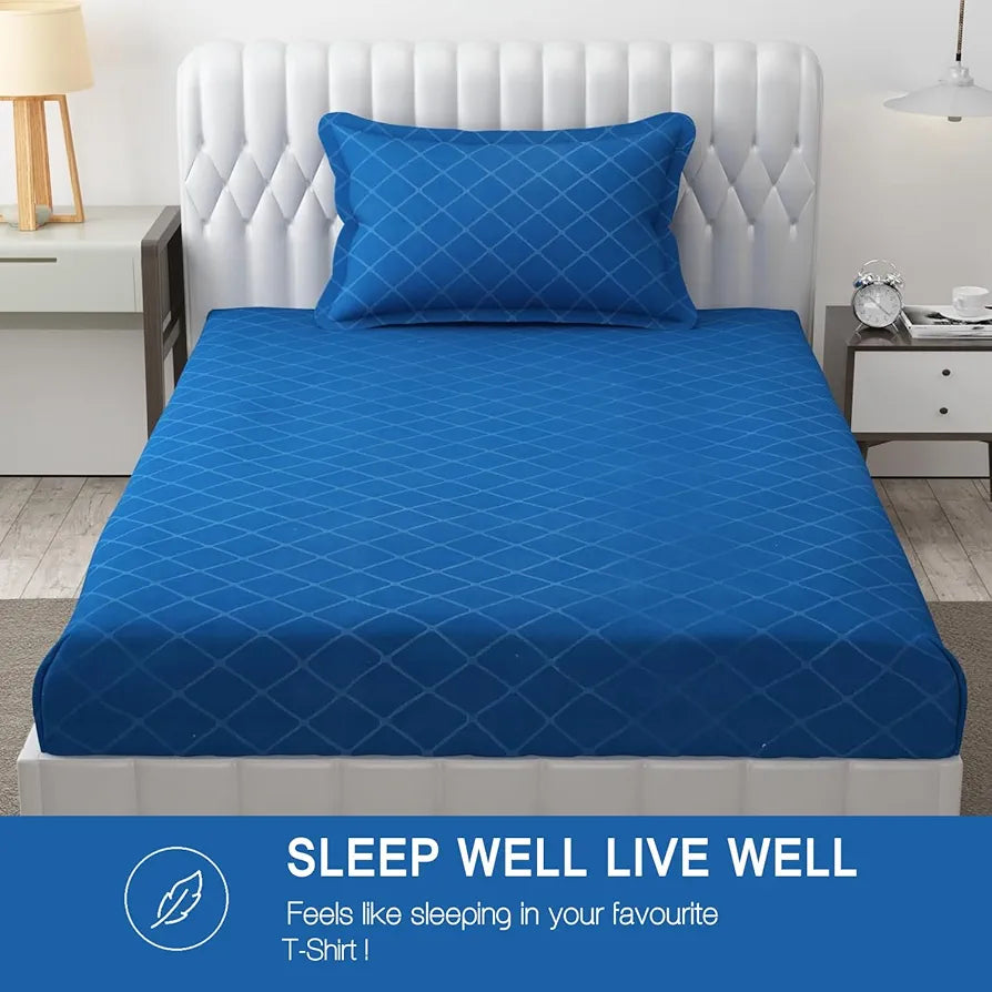 Fresh From Loom Double Bedsheet Single Bedsheet Microfiber Rotary Printed with 1 Pillow Covers 144 TC BlueBerry Barfi