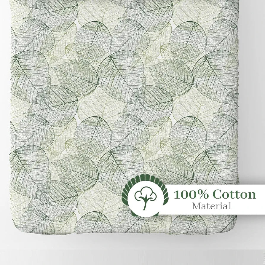 Divine Casa 100% Cotton Fitted Bedsheet Set for Single Bed Floral Print 144 TC Includes 1 Bedsheet & 1 Pillow Cover Colour Garden Green