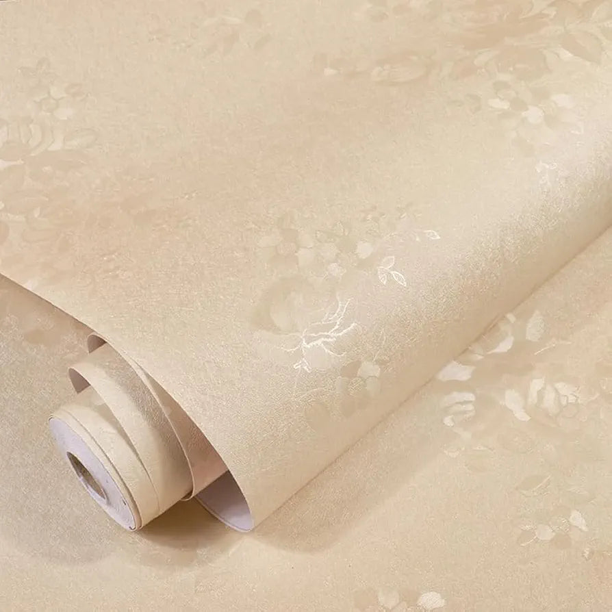 Jaamso Royals Cream Color Plain Decorative Vinyl Wall Décor Wallpaper Cream Flower Wallpaper