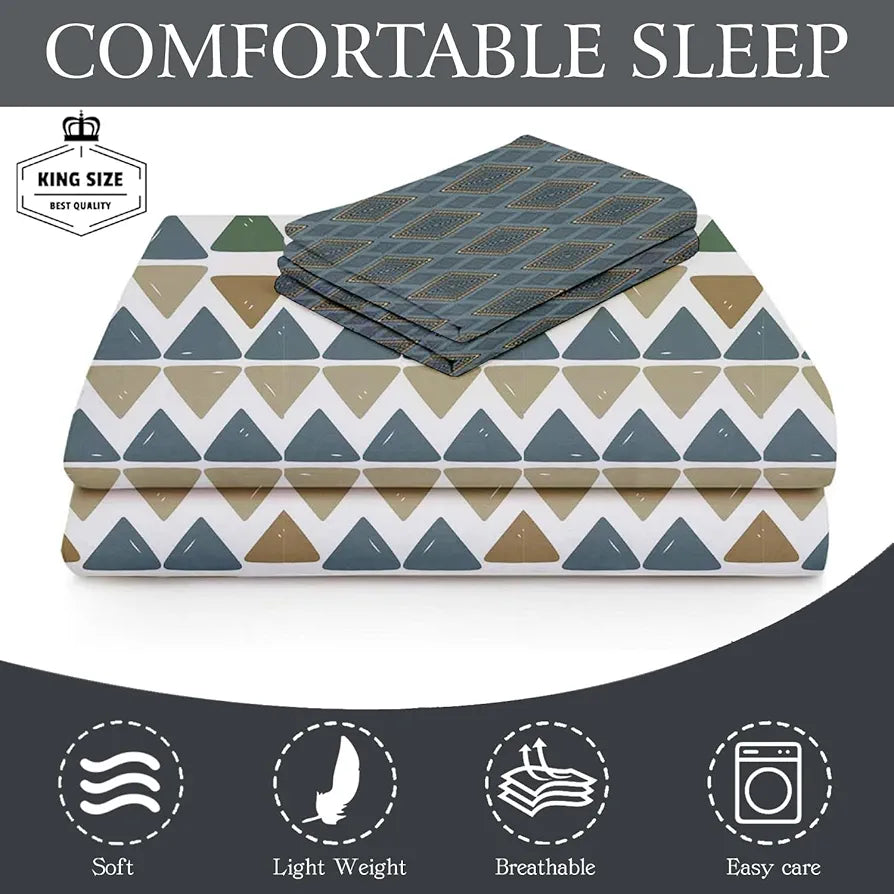 Fresh From Loom 240 TC Microfiber Cotton Queen Size Bedsheet for Double Bed with 2 Pillow Cover Blue Beige