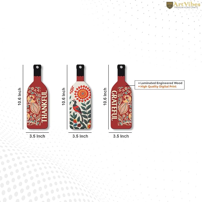 Artvibes Thankful Grateful Wooden Wall Hanging for Home Decor | Set of 3