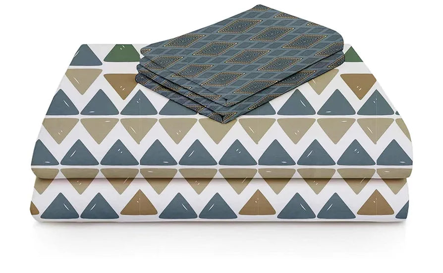 Fresh From Loom 240 TC Microfiber Cotton Queen Size Bedsheet for Double Bed with 2 Pillow Cover Blue Beige