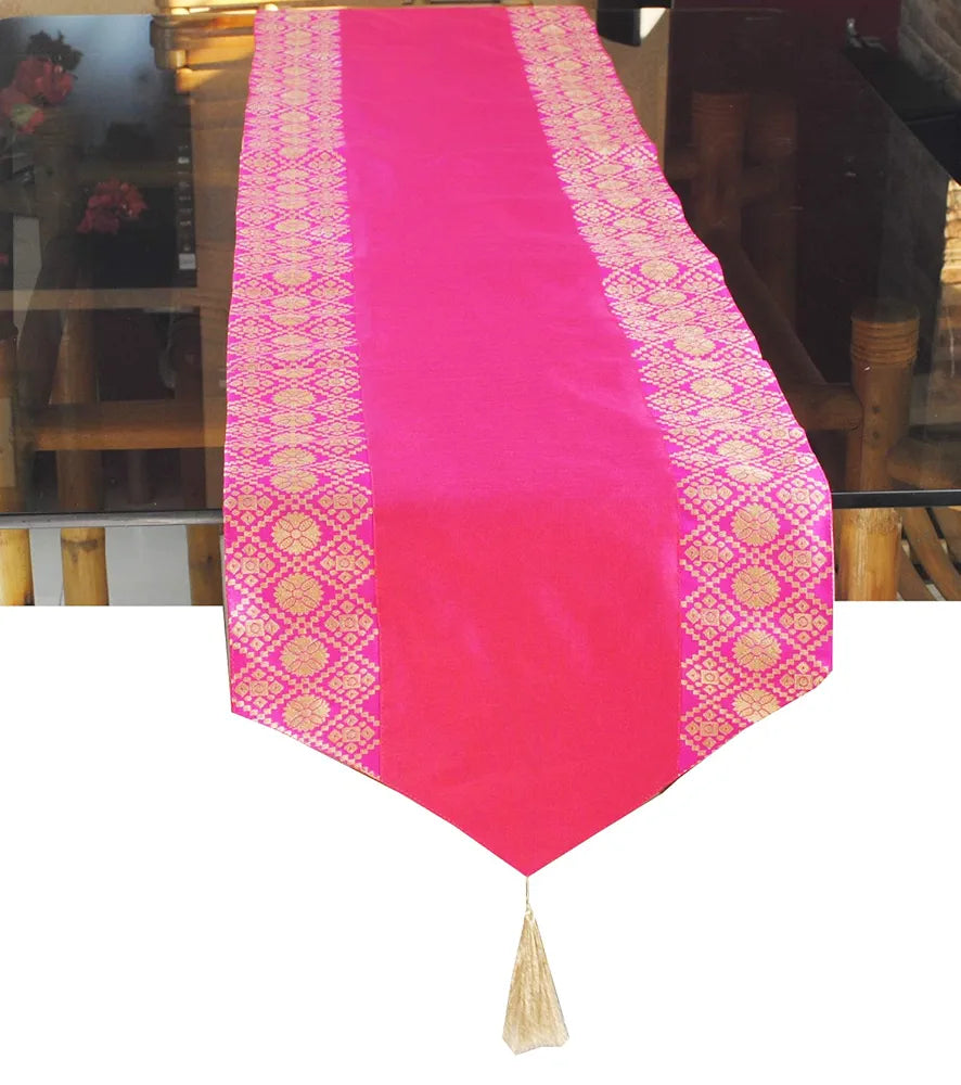 Pink Parrot Designer Durable Dopian Silk Table Runner Colour Multicolour