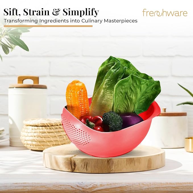 Frenchware 1 Unit Plastic Colander Bowl, Premium-grade Plastic, 100% Food Safe | Dishwasher Safe | Red Colour