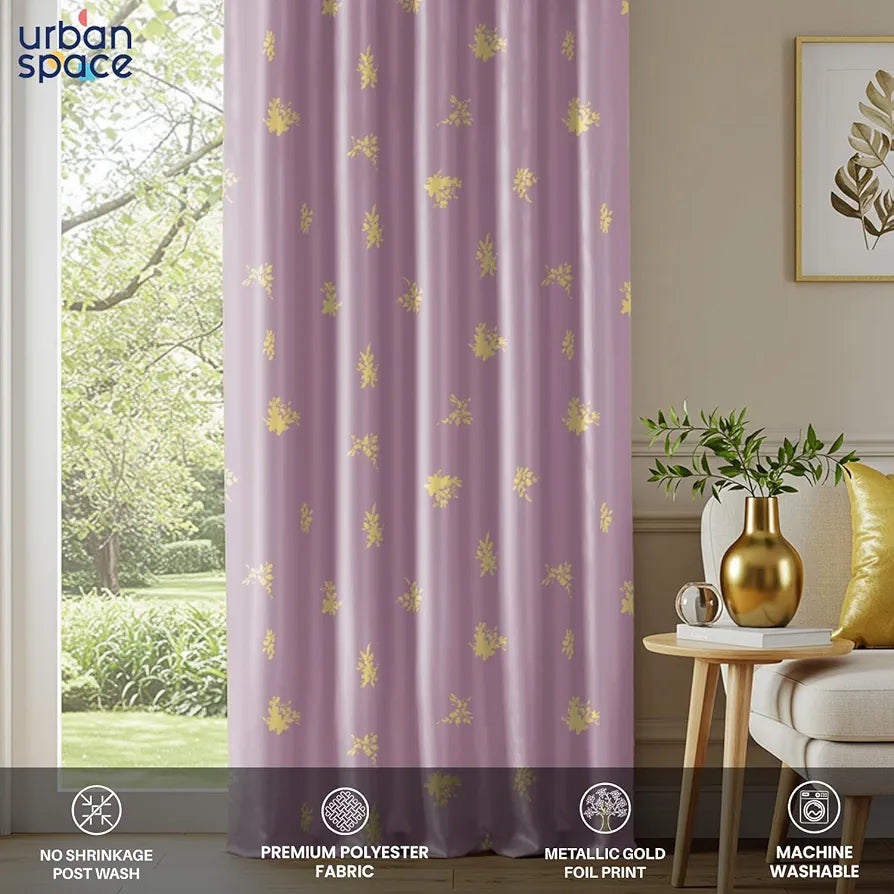 Urban Space Blackout Curtains for Living Room Gold Foil Printed Luxurious Blackout Decorative Door Curtain 1 Piece Crackle lilac Colour