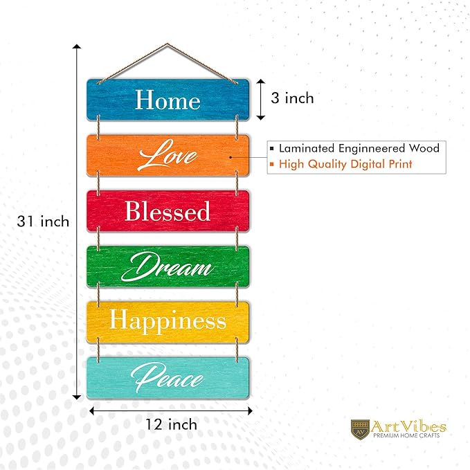 Artvibes Decorative Wall Hanging Wooden Art Decoration Item for Living Room | Set of 6