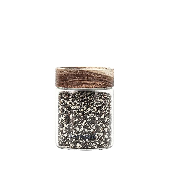 Femora Kitchen Storage Jars Borosilicate Glass With Wooden Lid Air Tight Jar | 350 Ml | Pack of 1
