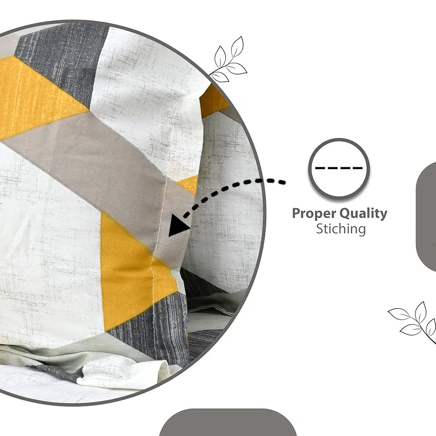 Divine Casa 144 TC Abstract Print Cotton Bedsheets for King Size Bed with 2 Pillow Covers Colour Greyochre