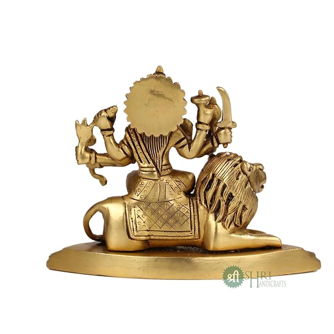 Indicast Brass Maa Durga Statue Idol of Sherawali Mata Murti | Golden Color