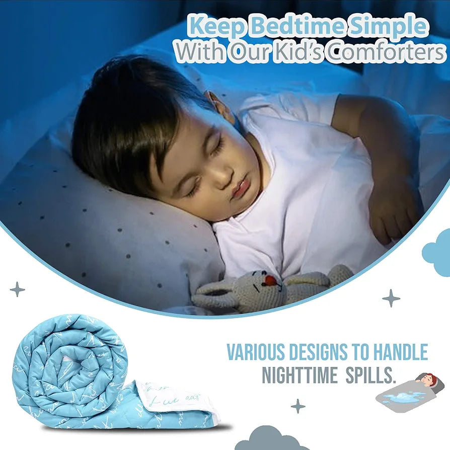 Divine Casa 120 GSM Microfiber Reversible Kids Single Bed Comforter Ultra-Soft Toddler Blanket Colour Blue Topaz