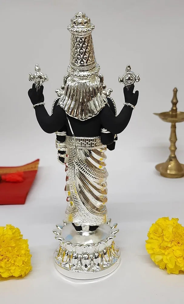 Gold Art India Lord Tirupati Balaji Kamal Silver Plated Black Idol