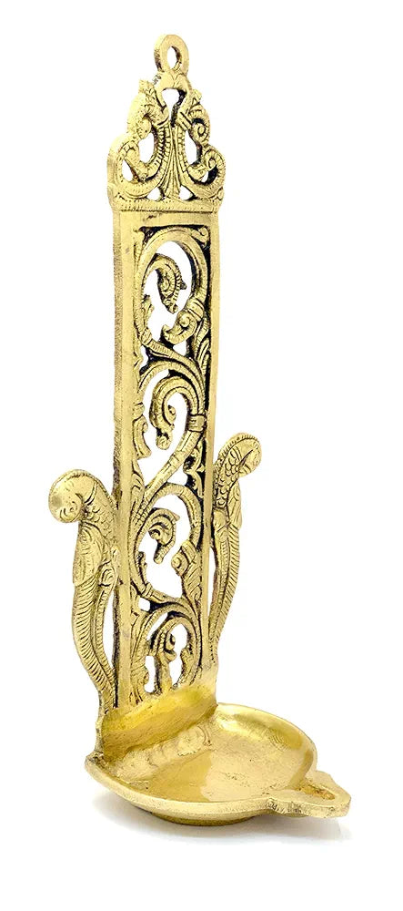 Two Moustaches Ethnic Indian Design Peacock Table/Wall Hanging Brass Diya