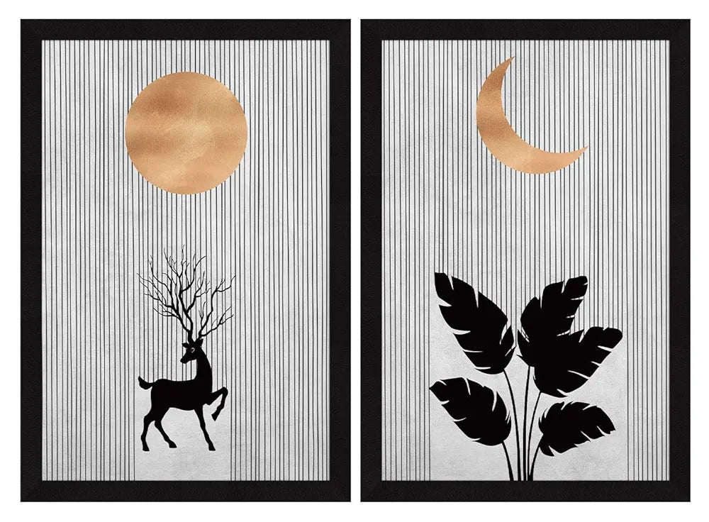 ArtX Paper Boho Aesthetic Wall Decor Paintings with Frame AXII-21-LEF Set Of 2