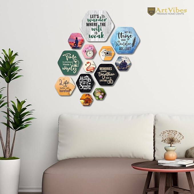 Artvibes Decorative Modern Wooden Wall Hanging Decoration for Home | Quotes Decor Item | Pack of 13 Pieces