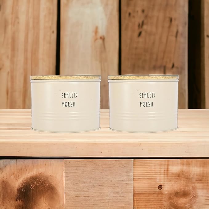 Femora Kitchen Storage Jars Tin Jar With Wooden Lid Air Tight Jar | 300 Ml | Pack of 2