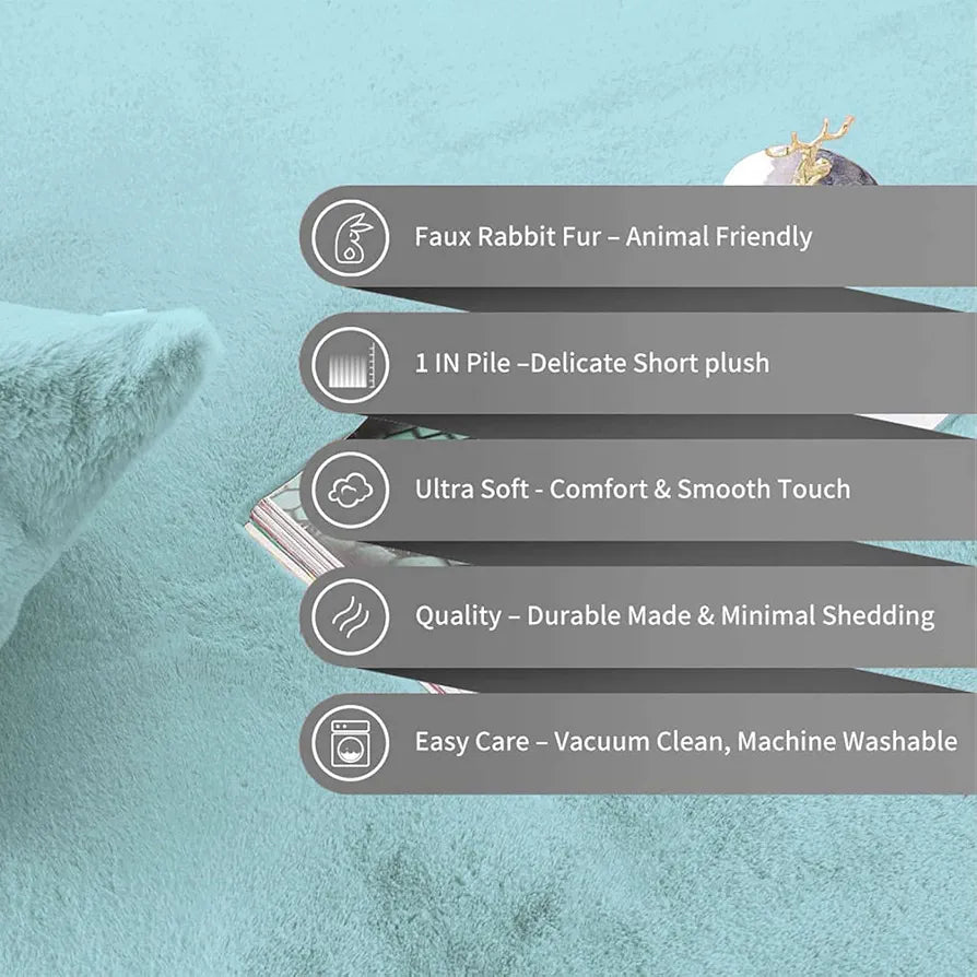 Luxe Home International Carpet Super Soft Anti Skid Rabbit Fur Bathroom Rectangular Mats Colour Turquoise