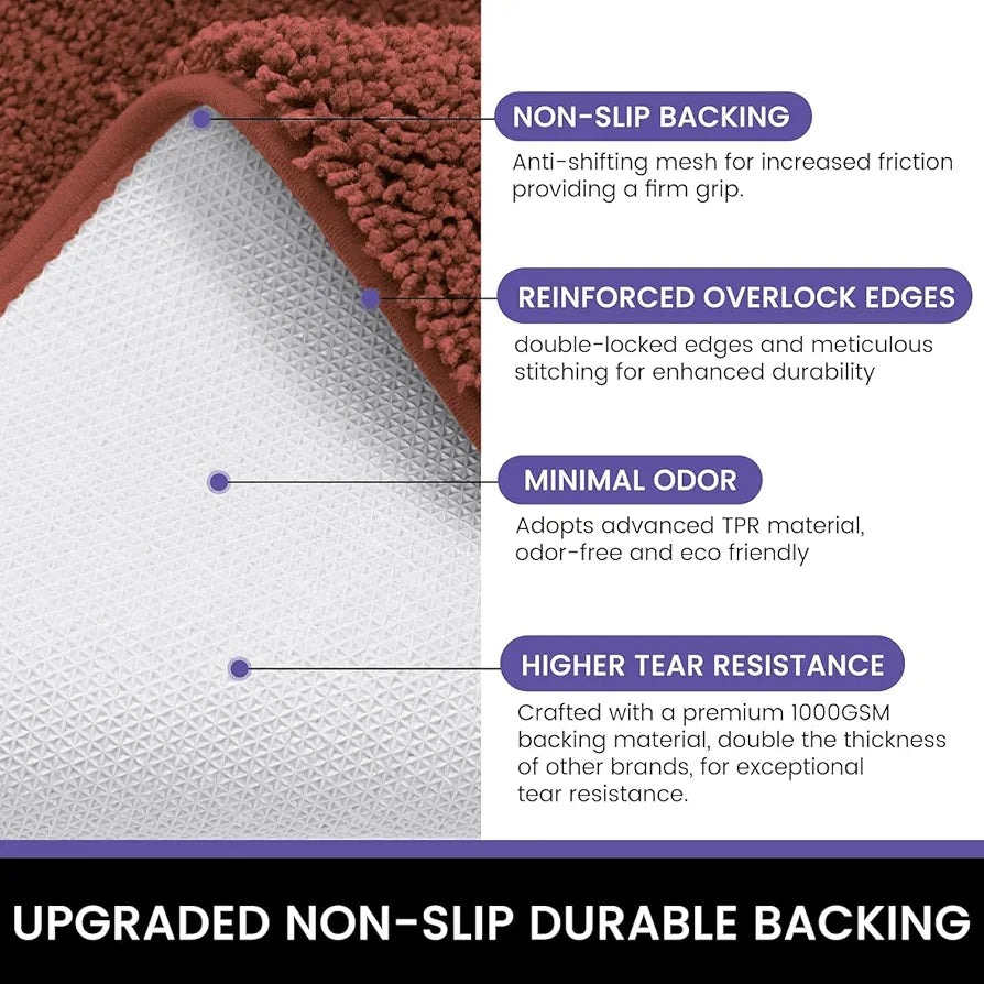 Luxe Home International Microfibre Rectangular Bath Mat Super Soft Anti Skid Newman Mats For Bathroom Colour Rust