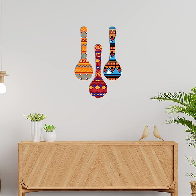 Artvibes African Pattern Wooden Wall Hanger for Home | Set of 3