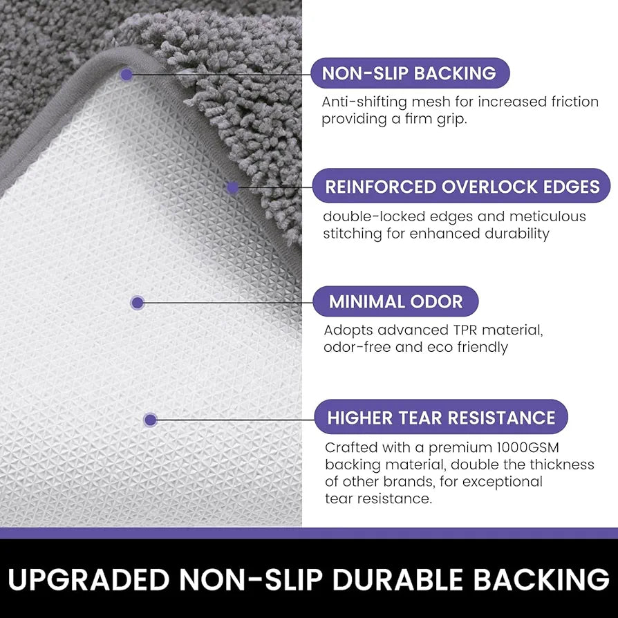 Luxe Home International Microfibre Rectangular Bath mat Super Soft Anti Skid Newman Mats For Bathroom Colour Silver