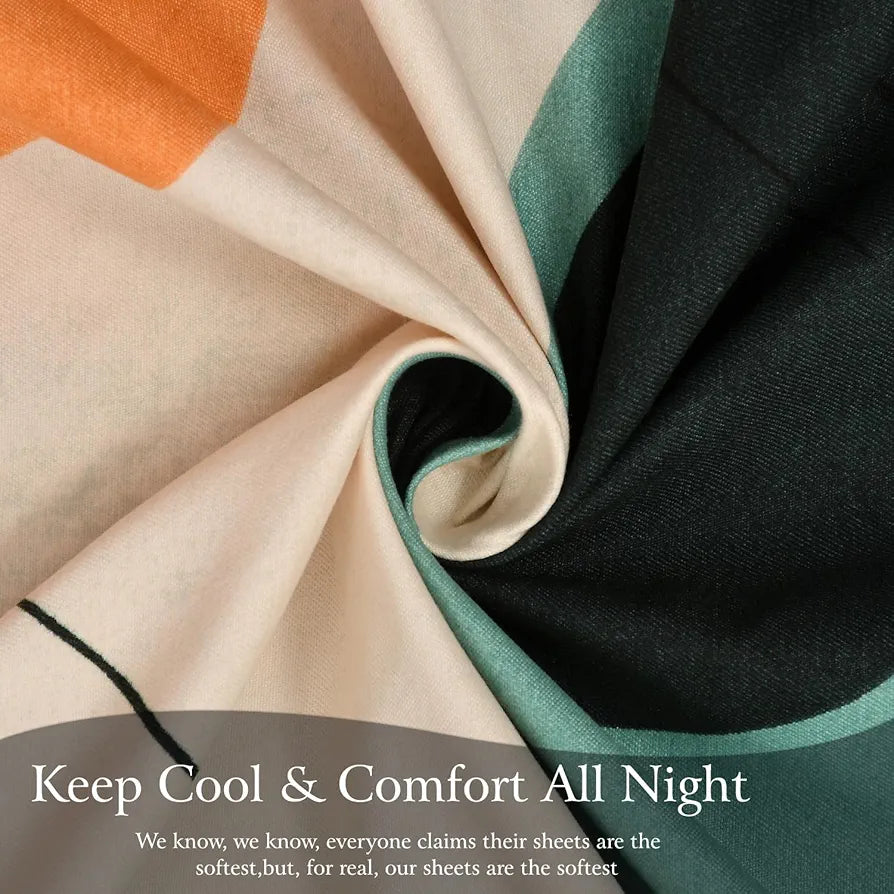 Fresh From Loom Double Bed King Size Bedsheet 240 TC Anti Fade Printed Bed Cover with 2 Pillow Cover Oval Seegreen