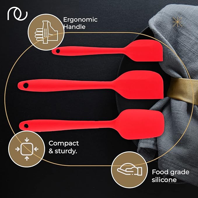 Frenchware Non-stick Premium Silicone Spatula for Cooking, Baking & Mixing | Dishwasher Safe | Set of 3
