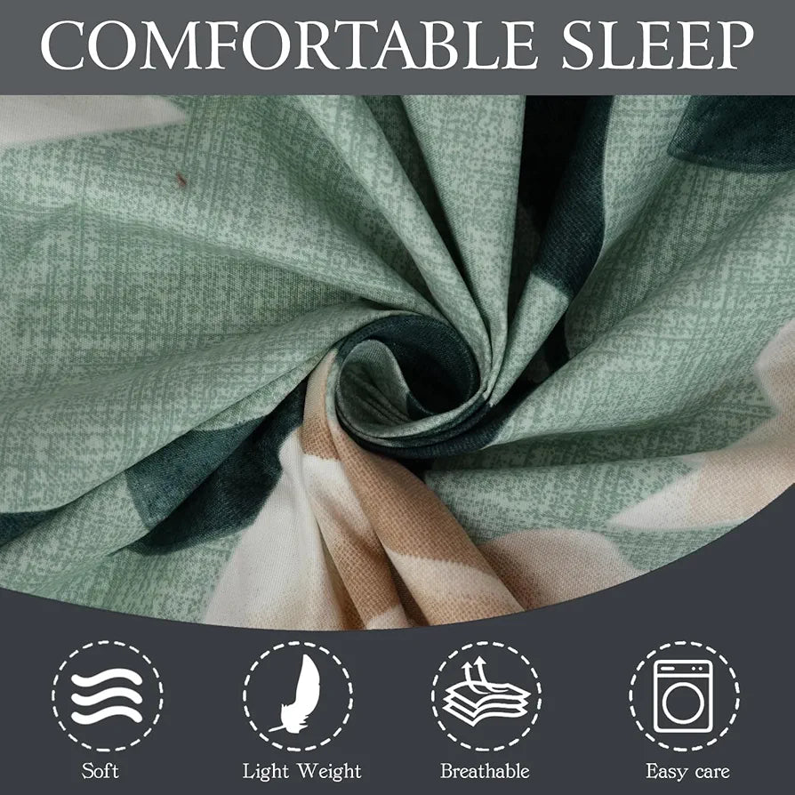 Fresh From Loom Single Bed Floral Design Microfiber Single Bedsheet Includes 1 Pillow Covers 144 TC Sea Green