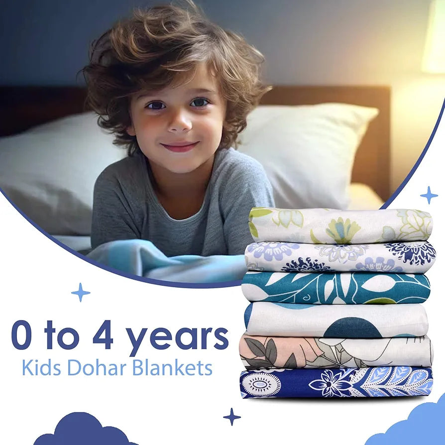 Divine Casa Floret 100% Cotton Single Kids Dohar 120 GSM Soft & Lightweight Throw Blanket Colour Dazzling Blue