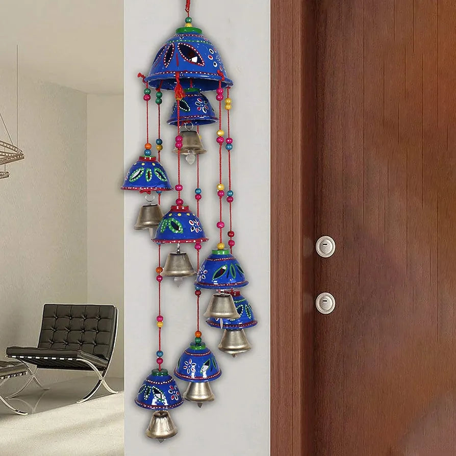 Heart Home Plastic Rajasthani Design Handcrafted Hanging Windchimes Latkan with 8 Bells