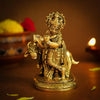 Ekhasa Pure Brass Lord Krishna Idol with Flute Shree Lord Krishna Statue Golden Krishna With Cow
