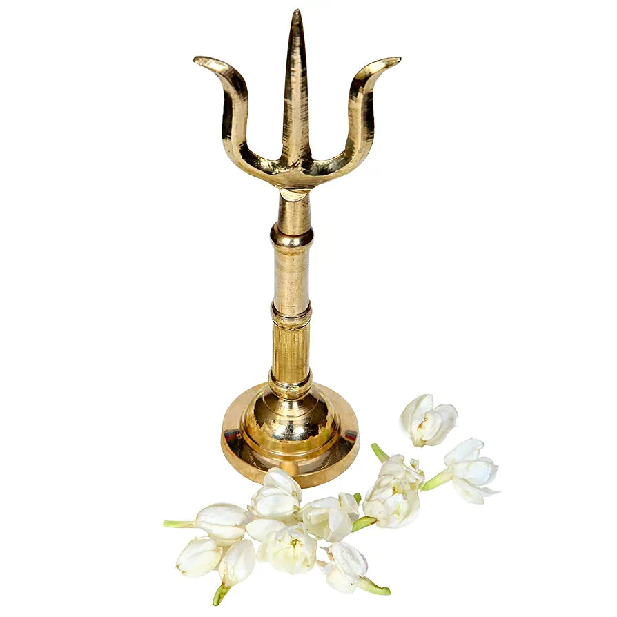Anciently Brass Trishul on Stand | Brass Thirisoolam on Stand | Brass Soolam on Stand 7 Inches Height, Gold Colour