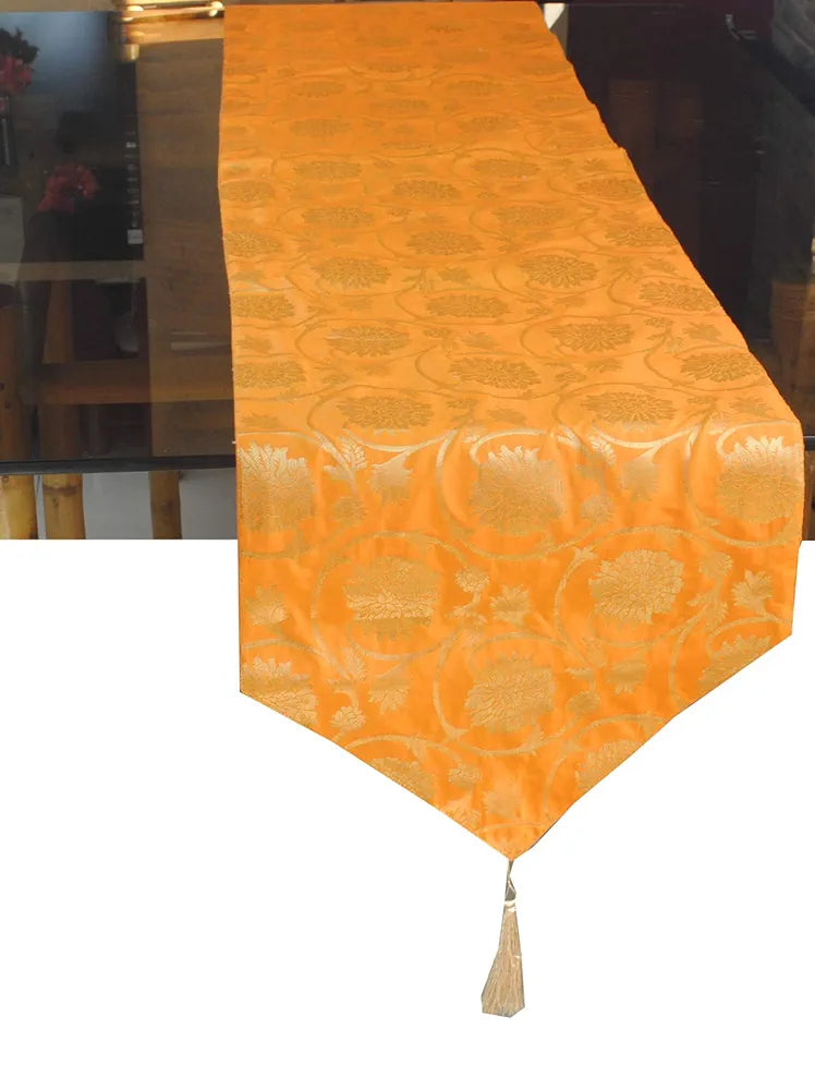 Pink Parrot-designer Jacquard Silk Table Runner Colour Orange
