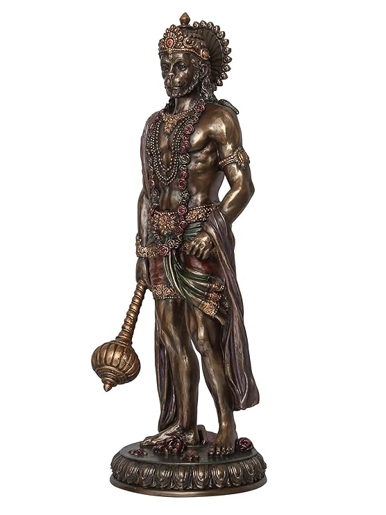 Ecraftindia Handcrafted Polyresin Bronze Finish Standing Lord Hanuman Idol With Gada/ Mace Statue