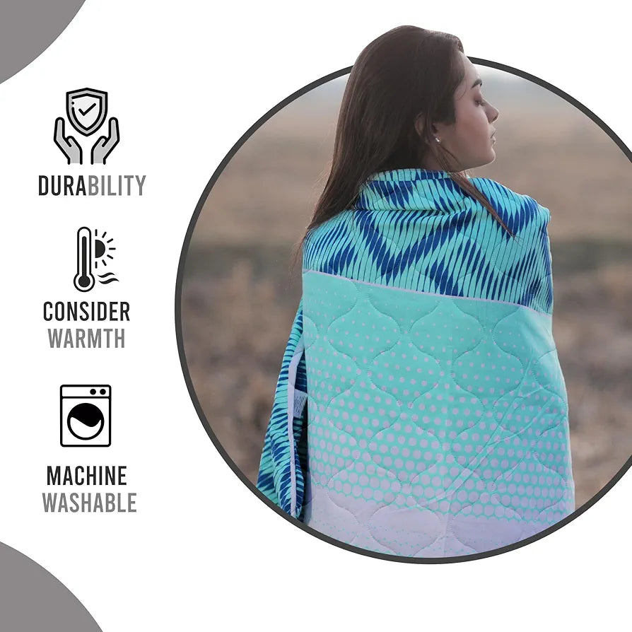 Divine Casa 120 GSM Microfiber Single Bed Comforter Soft & Lightweight Reversible AC Blanket Colour Aqua Chevron