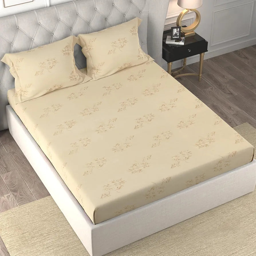 Cloth Fusion Glace Cotton Bed Sheet King Size Bed with 2 Pillow Covers 150 TC Floral Bedsheet Amber Elegance