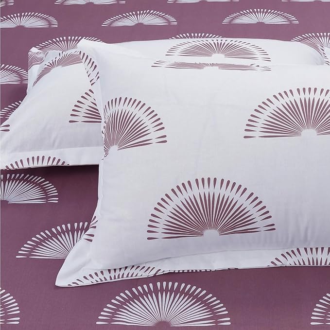 Huesland by Ahmedabad Cotton 144 TC Cotton Bedsheets for King Size Bed with 2 Pillow Covers | Sunrise | Grape Purple & White