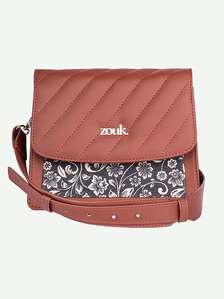 Zouk Vegan Leather & Jute Flap Closure Beyond Basic Sling Bag For Women's Girls