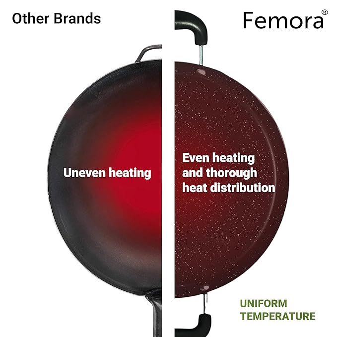 Femora Carbon Steel 28 Cm Dosa Tawa/ Comal Pan With Bakelite Handle | Heat Resistant | 3 Layer Non-stick Coating Pan | Black