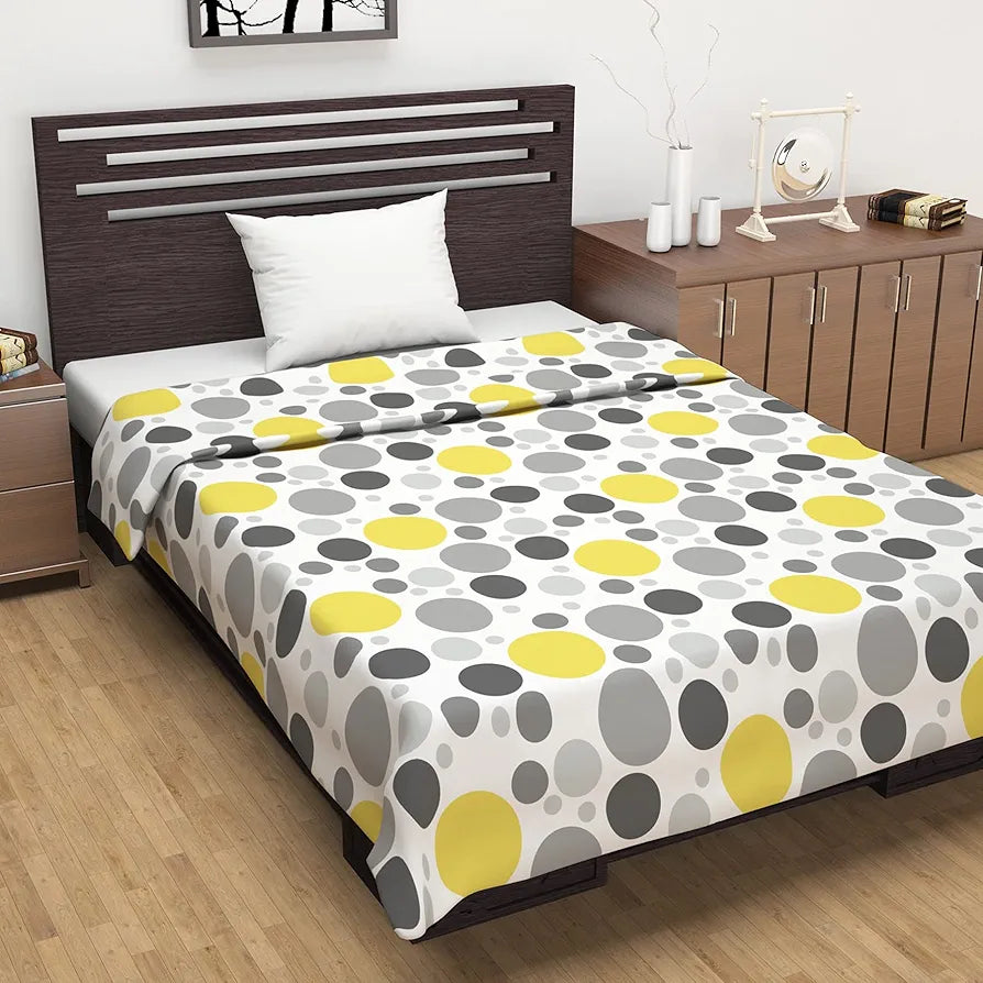 Divine Casa 100% Cotton Reversible Single Bed Dohar Lightweight & Soft AC Blanket Summer Quilt Colour Geometric Silver & Lemon