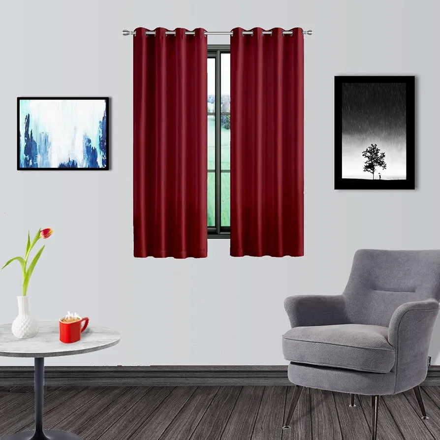 Divine Casa Premium Micro Satin Semi Blackout Window Curtains Solid Design Size 5 Feet Stylish & Light Filtering Colour Deep Maroon (Pack of 2)