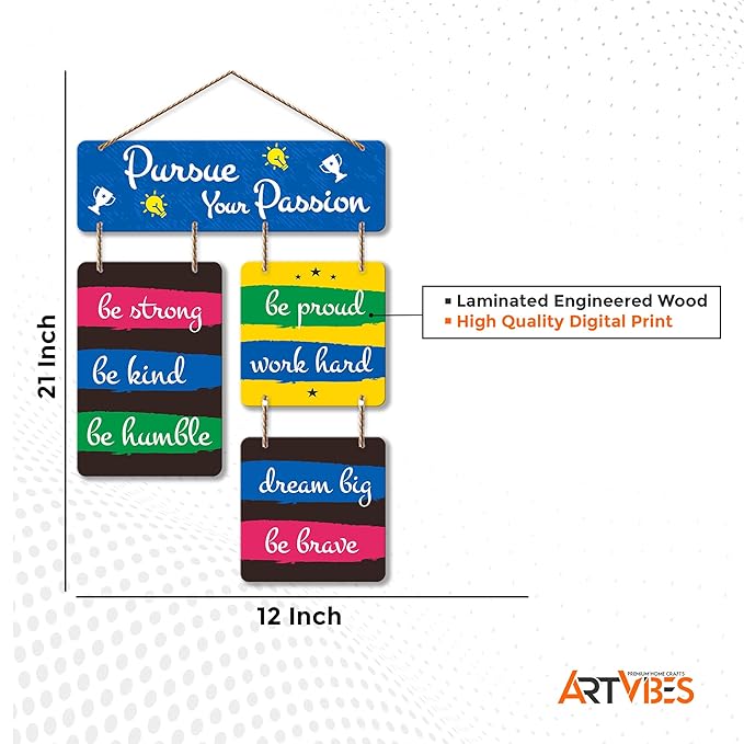 Artvibes Pursue Your Passion Decorative Wall Art Mdf Wooden Wall Hanger for Living Room | Quotes Decor Items