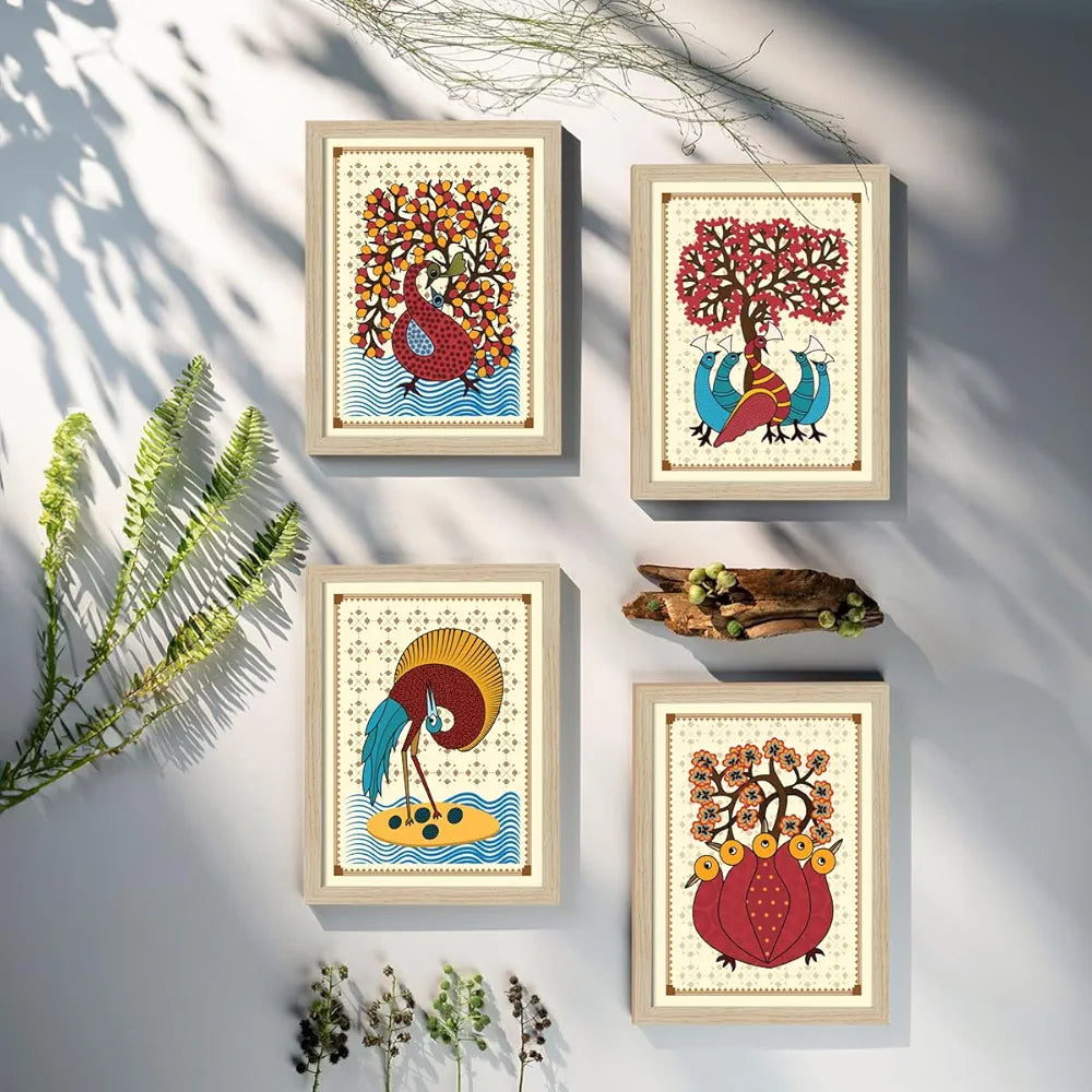 ArtX Paper Indian Gond Art Paintings with Frame Multicolor Gond-SO6-01 Set of 6