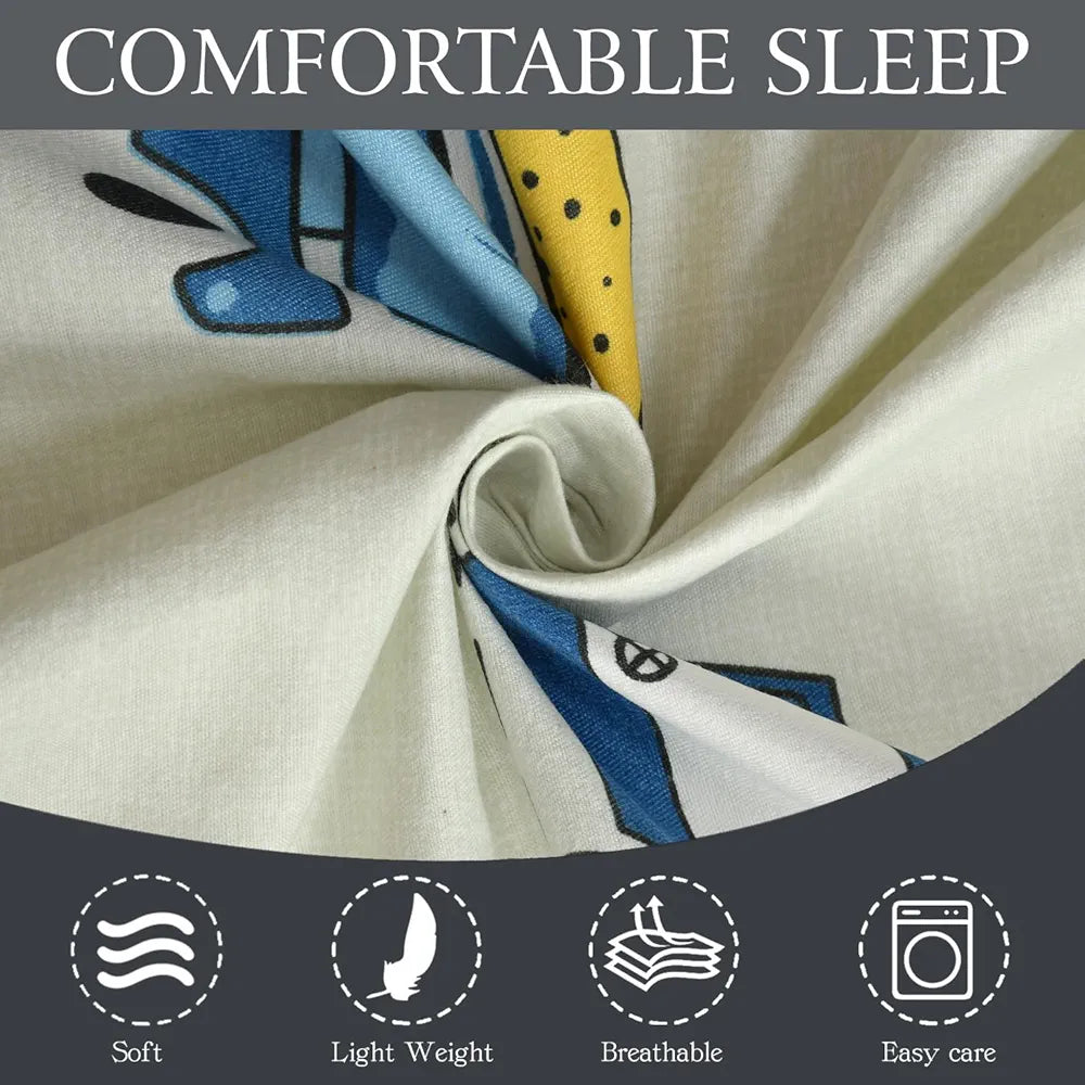 Fresh From Loom Elastic Fitted Bed Sheet with 2 Pillow Cover Cartoon Printed Cream Double Bed 300 TC Cream