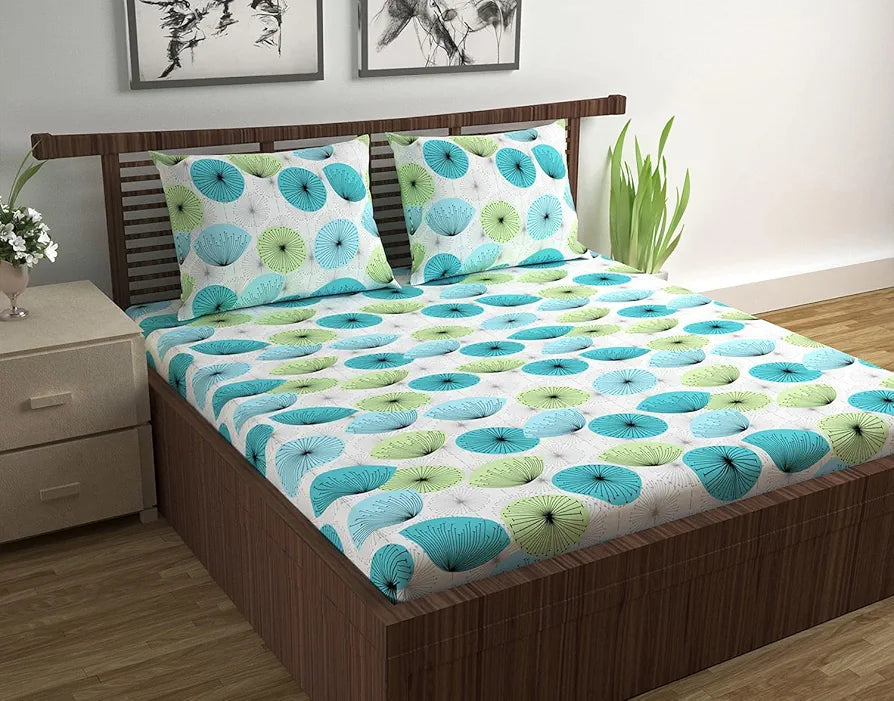 Divine Casa 144 TC Super Soft 100% Cotton Bedsheet for Double Bed  144 Thread Count Floral Colour Aqua