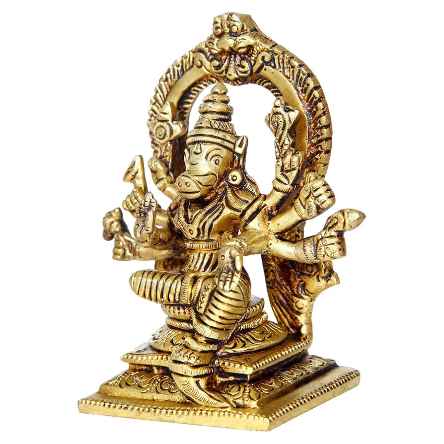 Anciently Brass Varahi Amman Statue with Thiruvachi, Medium, Gold Colour - 