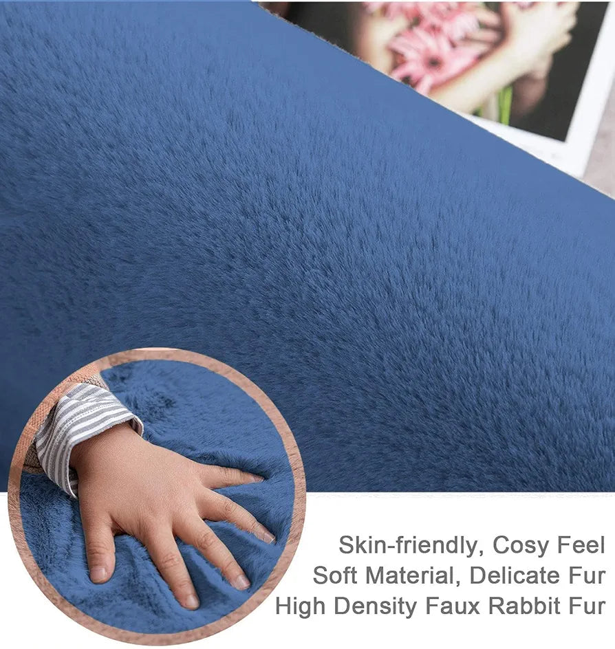 Luxe Home International Ruffle Bath Mat Rabbit Fur 1000 GSM Bathroom Door Rectangular Foot Mats 45X75 CmColour Blue