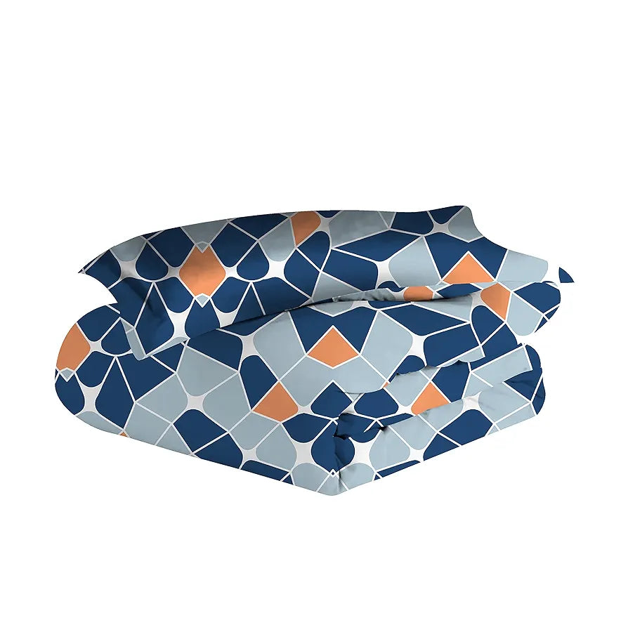 Divine Casa Microfiber Reversible Single Bed AC Duvet Cover with 1 Pillow Cover for Quilt Comforter Blanket Colour Blue & Orange